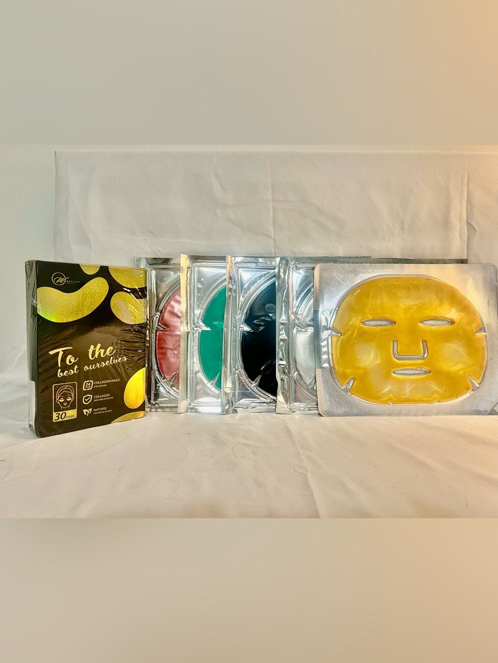 24K Collagen 30 pairs Eye Patches, 5 Face Masks gift set beauty bundle